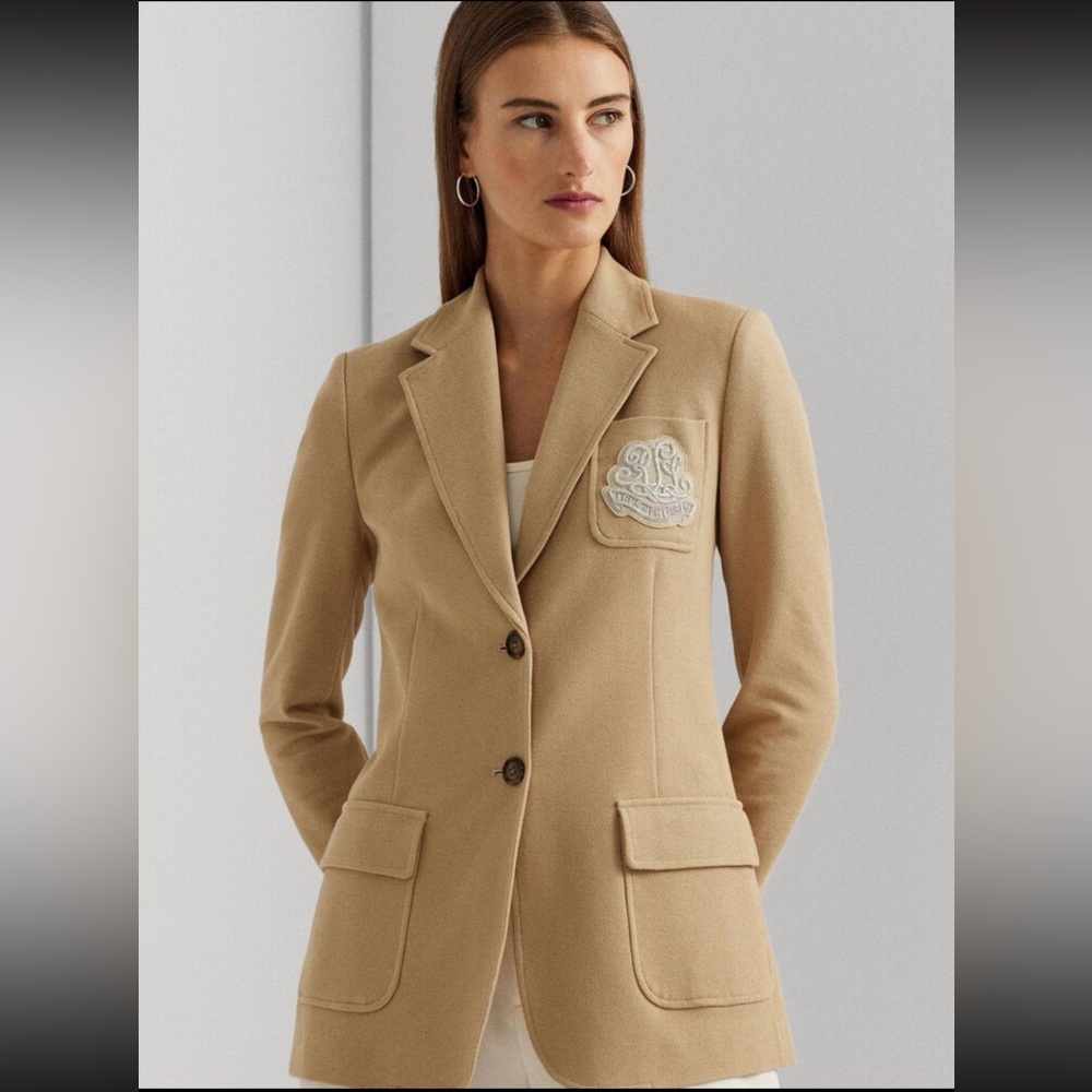 Ralph Lauren Bullion Stretch Cotton Pique Crest Blazer